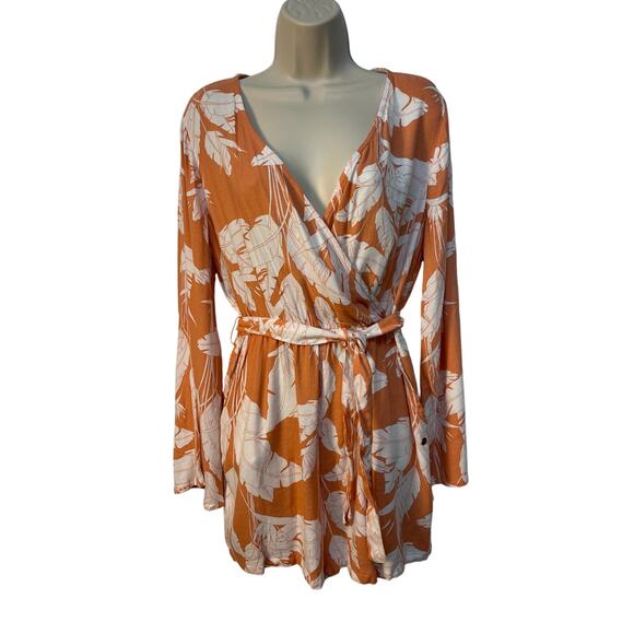 Roxy Pants - Roxy Long Sleeve Romper Peach/White Size M Pre-owned Beachy Resort Wear